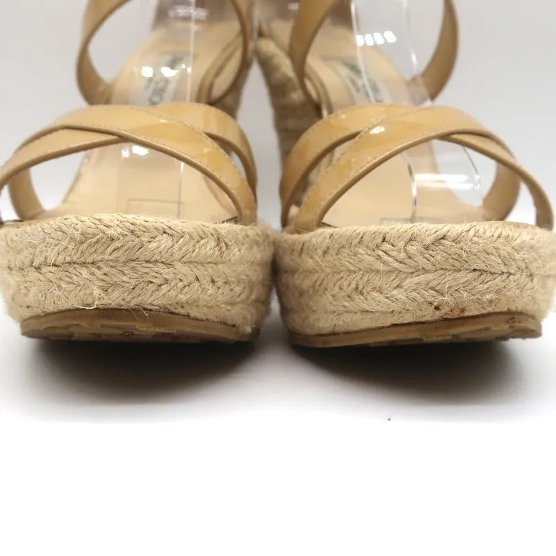 Jimmy Choo Porto Plateforme Espadrille Sandales à Wedge Cuir Vernis Nude Taille 39