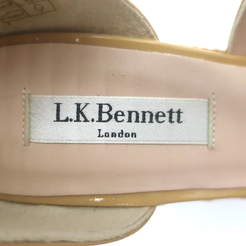 LK Bennett Maggie Sandales à Espadrilles à Talon Wedge en Cuir Verni Beige Taille 37.5
