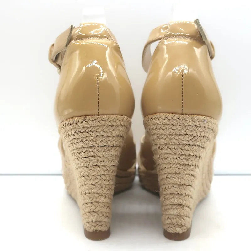 LK Bennett Maggie Sandales à Espadrilles à Talon Wedge en Cuir Verni Beige Taille 37.5