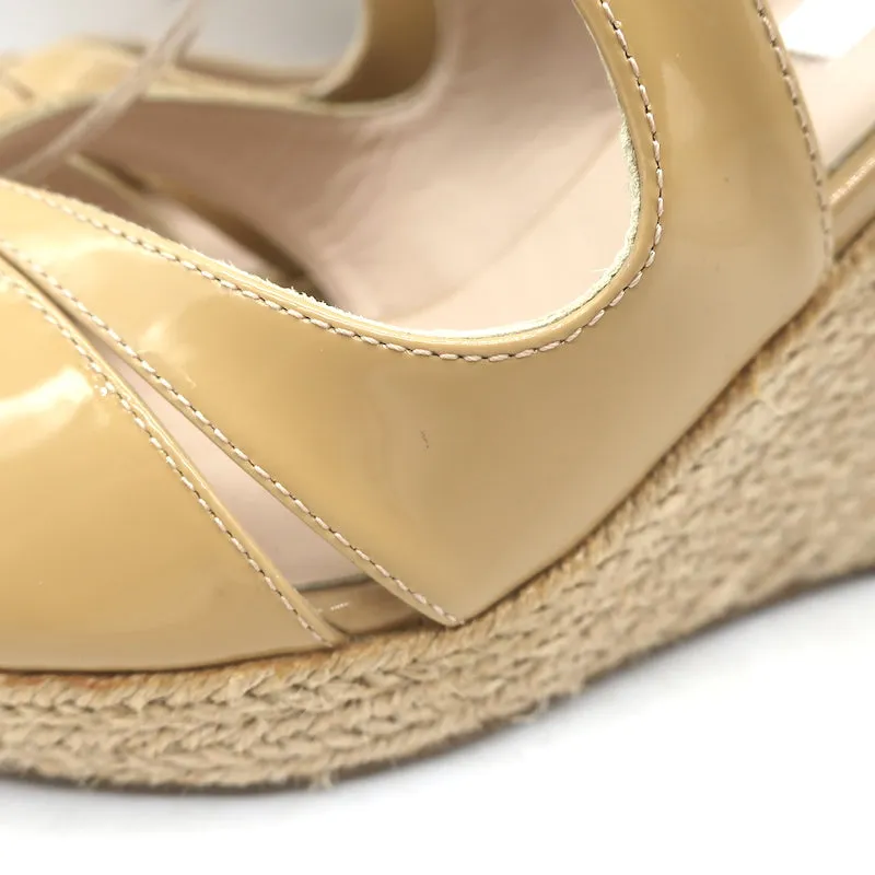LK Bennett Maggie Sandales à Espadrilles à Talon Wedge en Cuir Verni Beige Taille 37.5