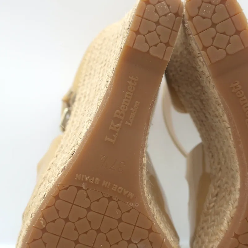 LK Bennett Maggie Sandales à Espadrilles à Talon Wedge en Cuir Verni Beige Taille 37.5