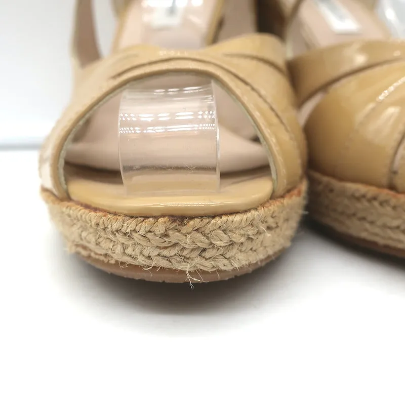 LK Bennett Maggie Sandales à Espadrilles à Talon Wedge en Cuir Verni Beige Taille 37.5