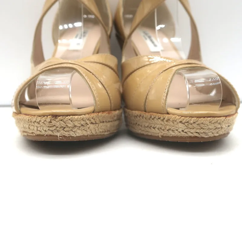 LK Bennett Maggie Sandales à Espadrilles à Talon Wedge en Cuir Verni Beige Taille 37.5