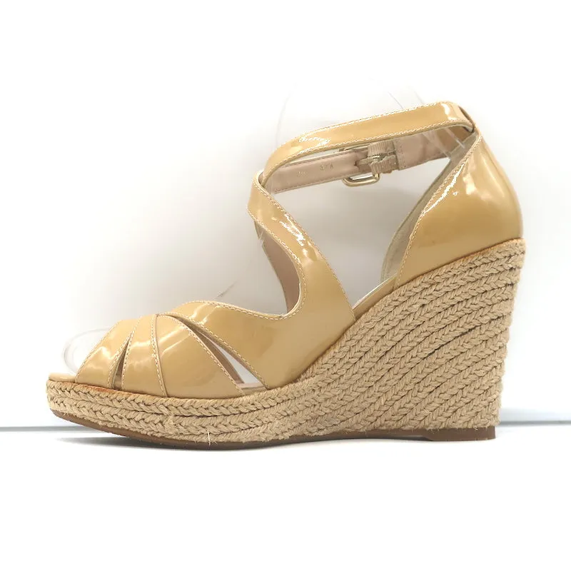 LK Bennett Maggie Sandales à Espadrilles à Talon Wedge en Cuir Verni Beige Taille 37.5