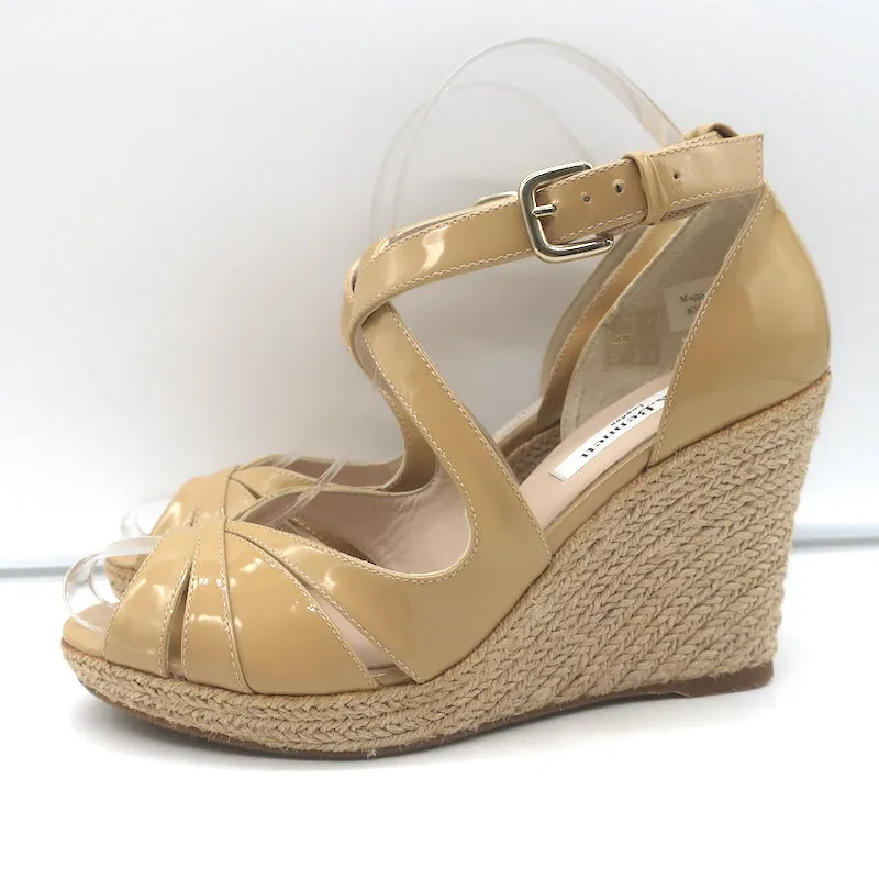 LK Bennett Maggie Sandales à Espadrilles à Talon Wedge en Cuir Verni Beige Taille 37.5