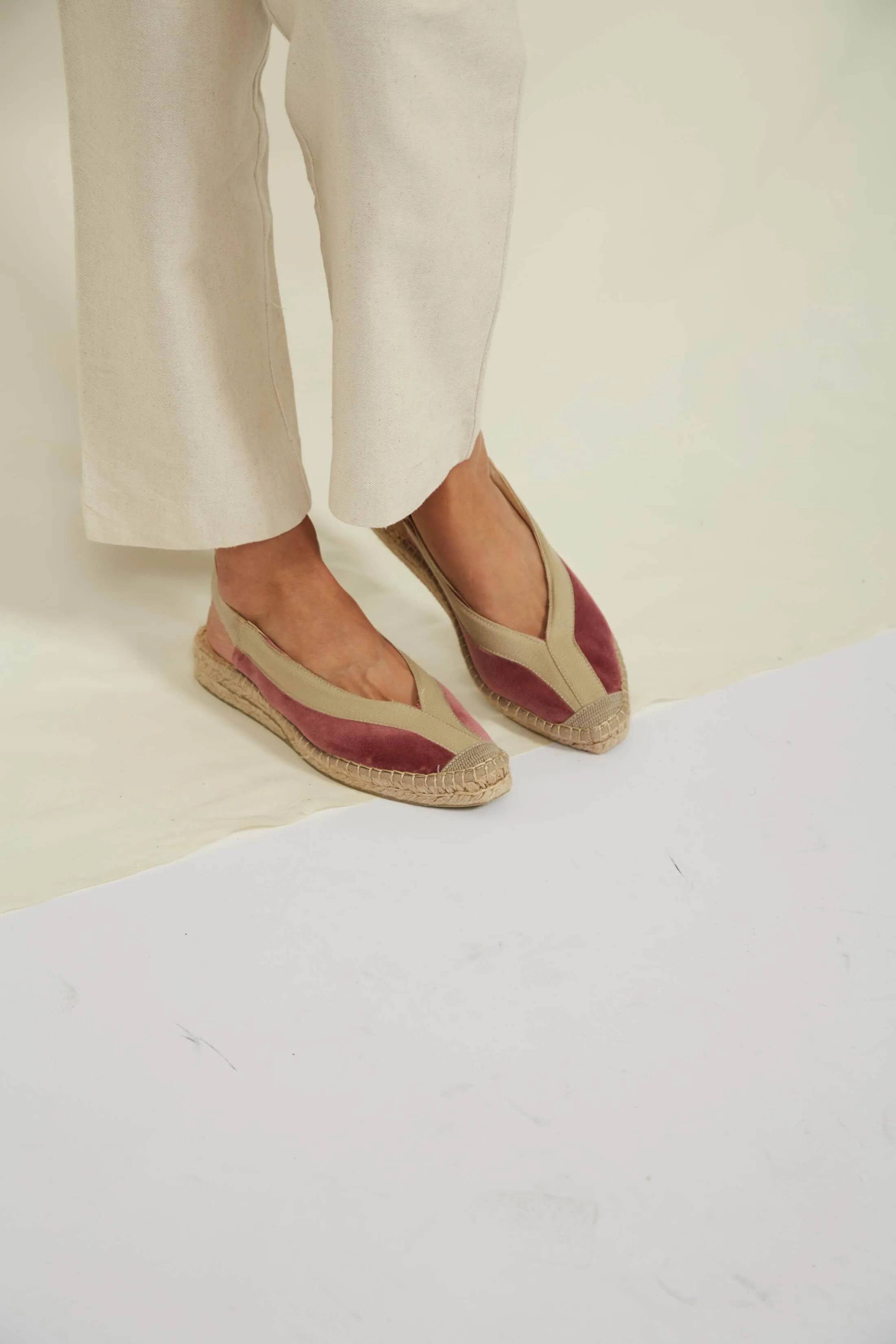 Sandales Espadrilles Vegan à Talon Velours Pedraza | Rose