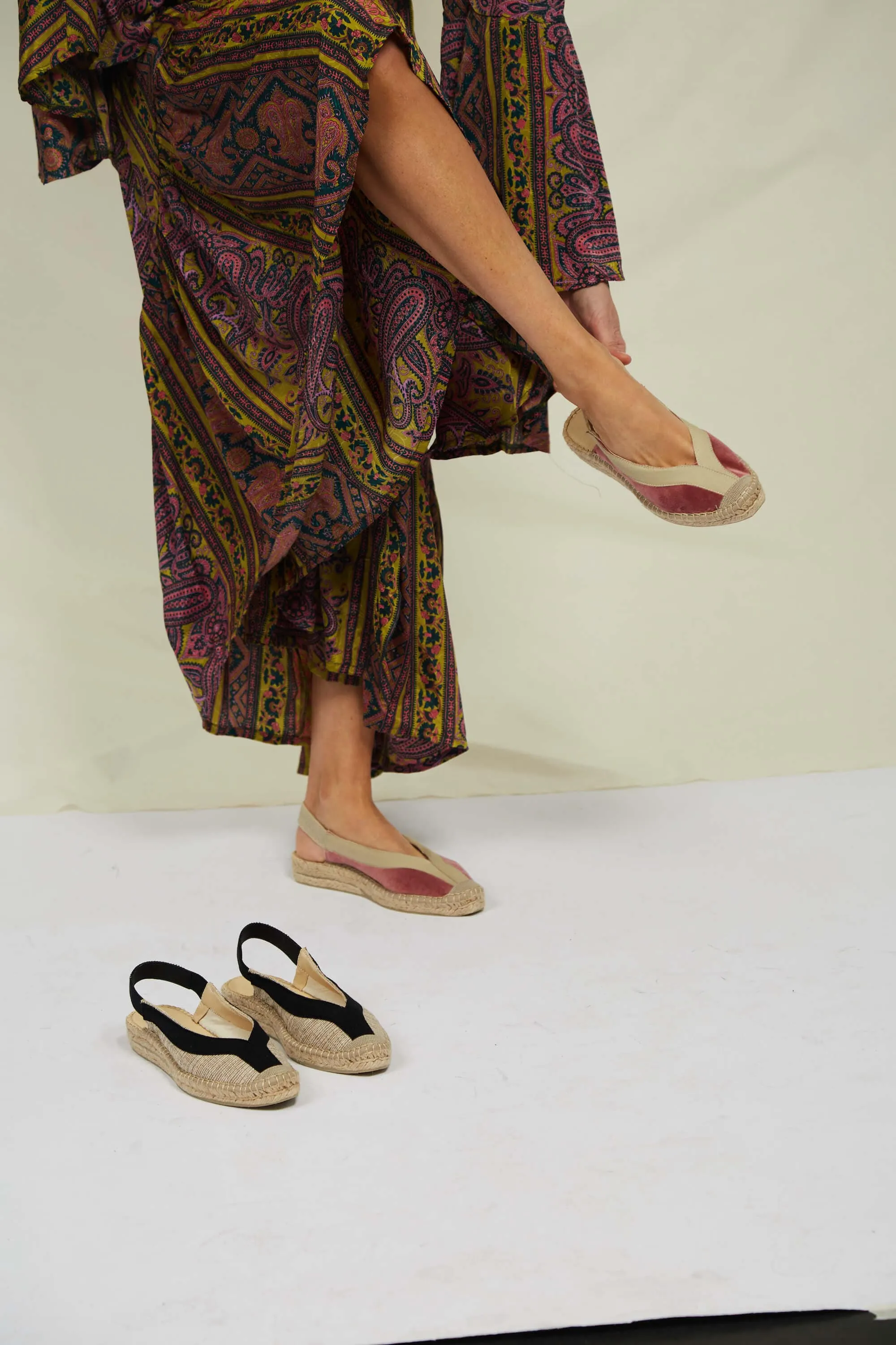 Sandales Espadrilles Vegan à Talon Velours Pedraza | Rose