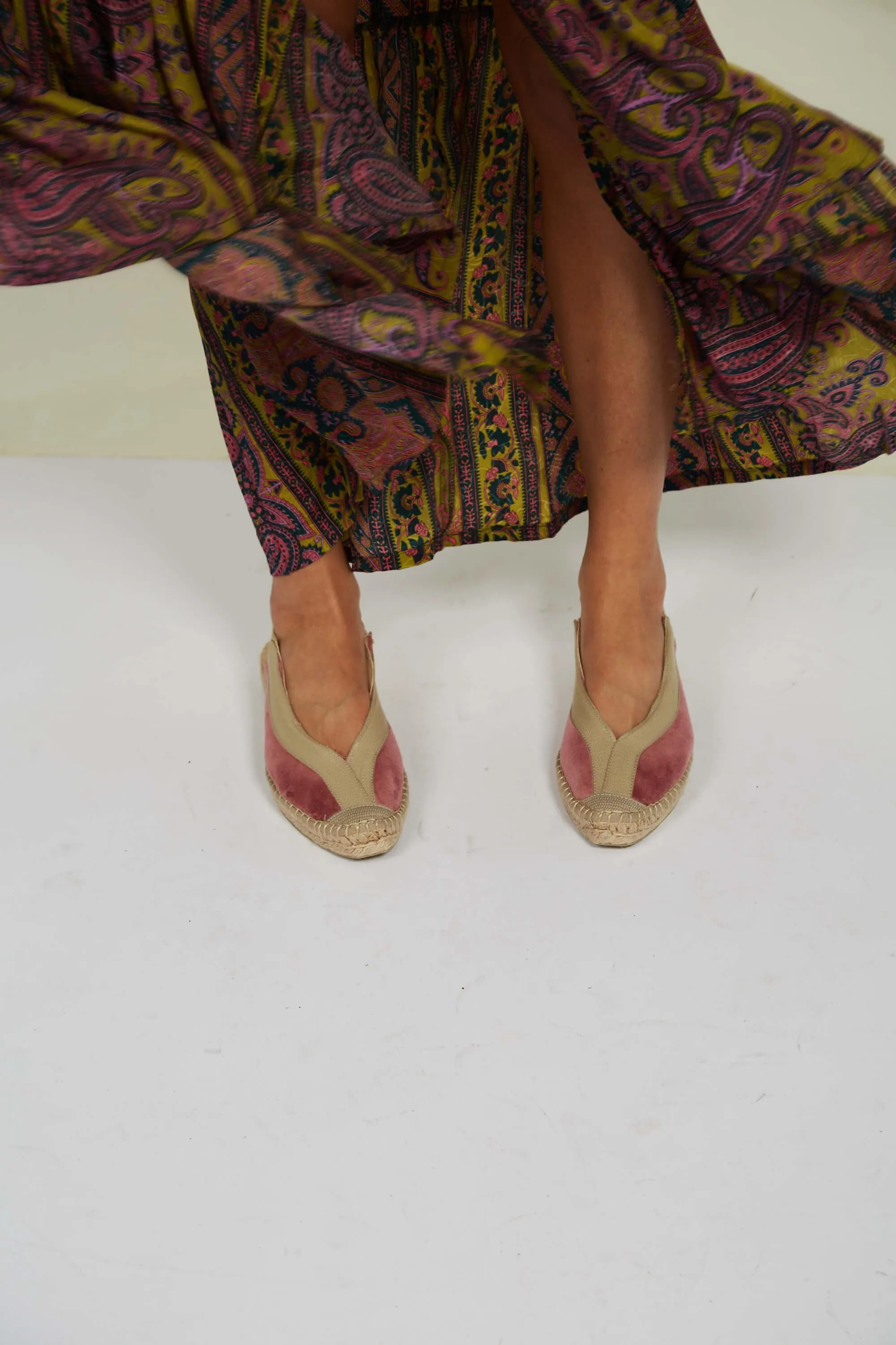 Sandales Espadrilles Vegan à Talon Velours Pedraza | Rose