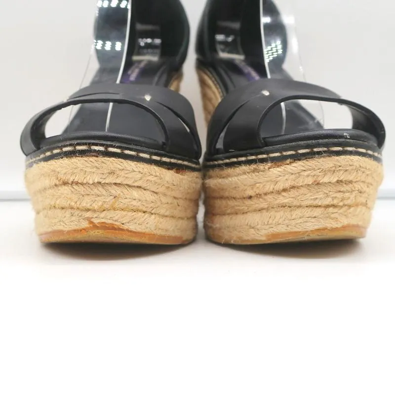 Ralph Lauren Collection Escarpins à Bout Ouvert Wedge à Semelle Espadrille en Cuir Noir Taille 9.5