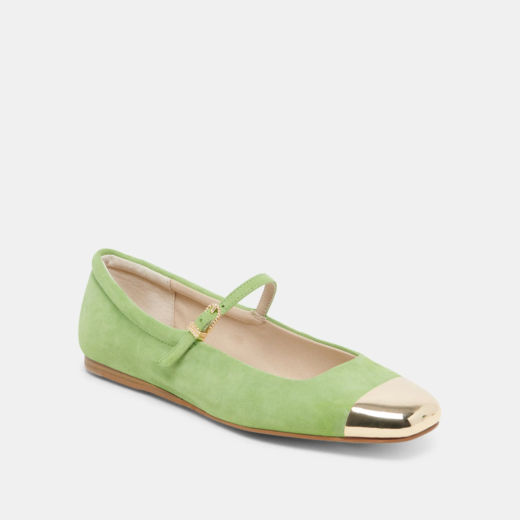 REYES BALLERINES À BOUT ROND EN DAIM VERT CITRON
