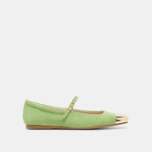 REYES BALLERINES À BOUT ROND EN DAIM VERT CITRON