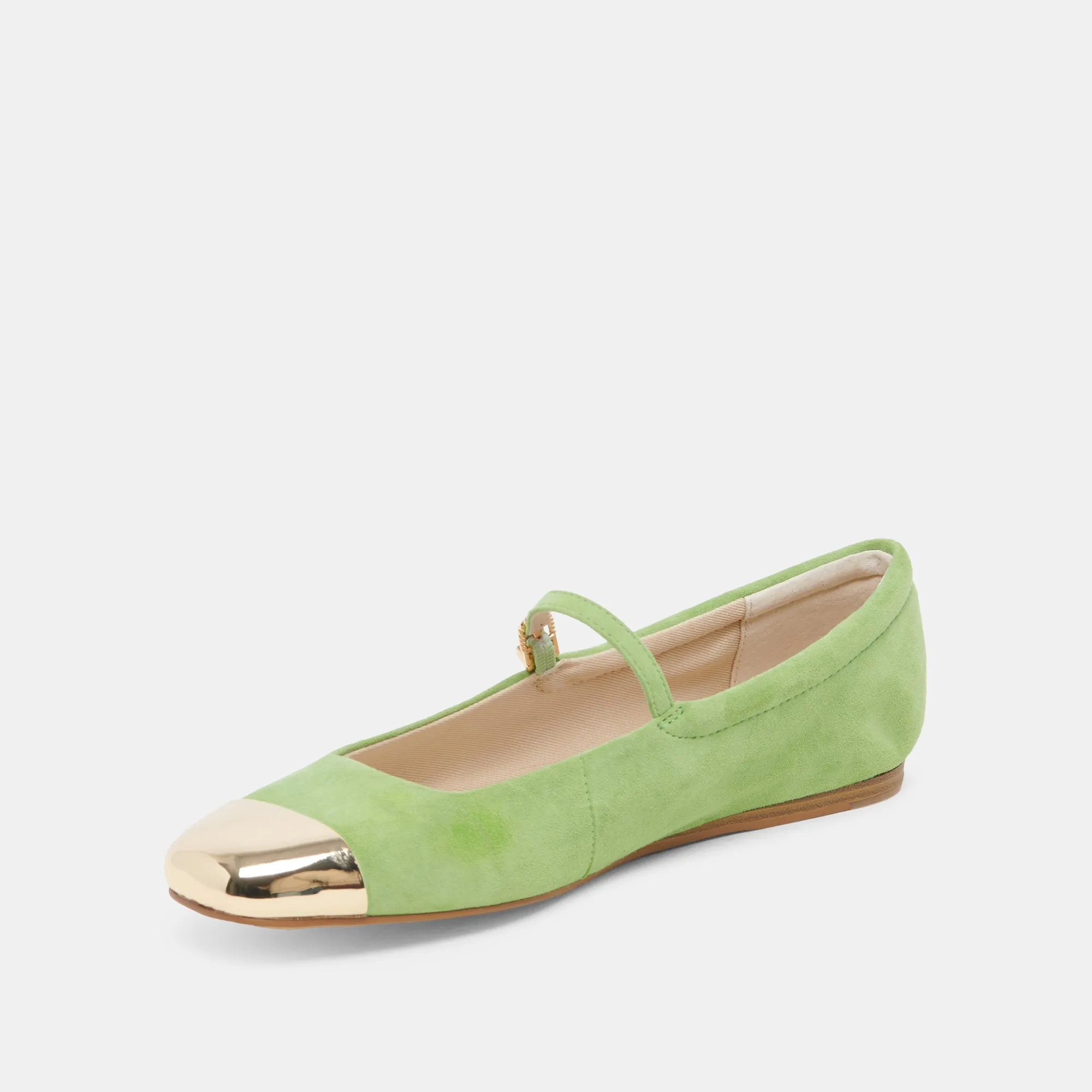 REYES BALLERINES À BOUT ROND EN DAIM VERT CITRON