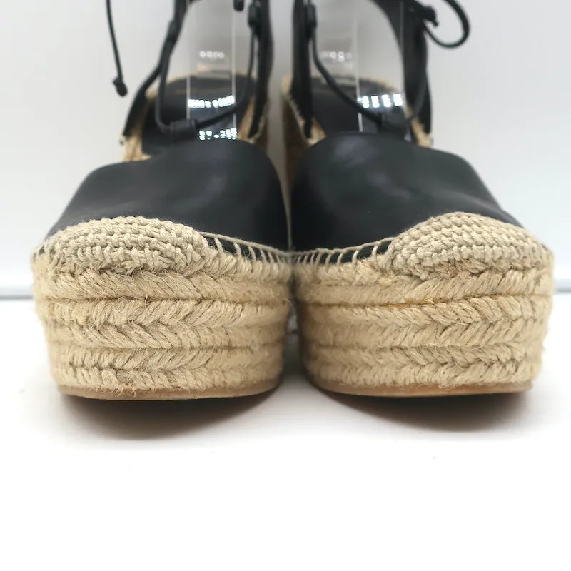 Sandales à plateforme espadrille à wedge Saint Laurent en cuir noir taille 40