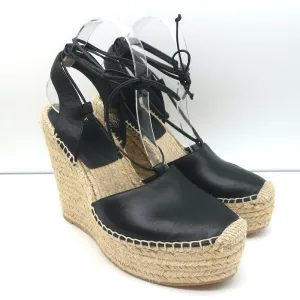 Sandales à plateforme espadrille à wedge Saint Laurent en cuir noir taille 40
