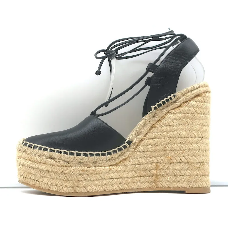 Sandales à plateforme espadrille à wedge Saint Laurent en cuir noir taille 40