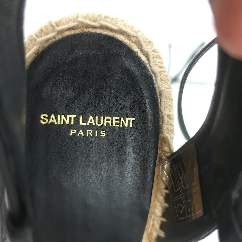 Sandales à plateforme espadrille à wedge Saint Laurent en cuir noir taille 40