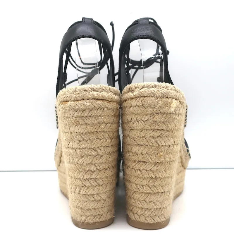 Sandales à plateforme espadrille à wedge Saint Laurent en cuir noir taille 40