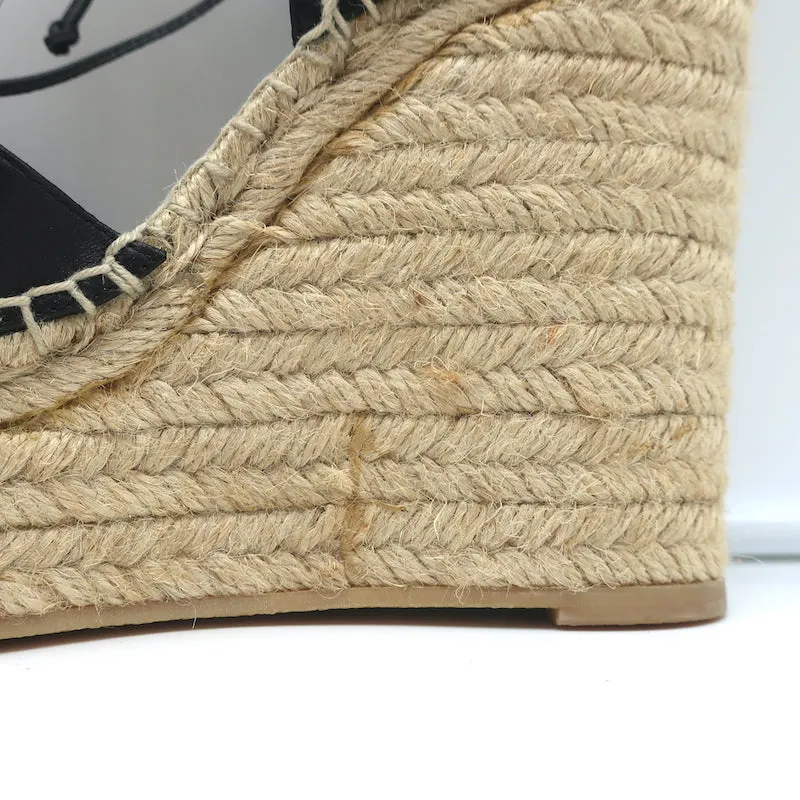 Sandales à plateforme espadrille à wedge Saint Laurent en cuir noir taille 40