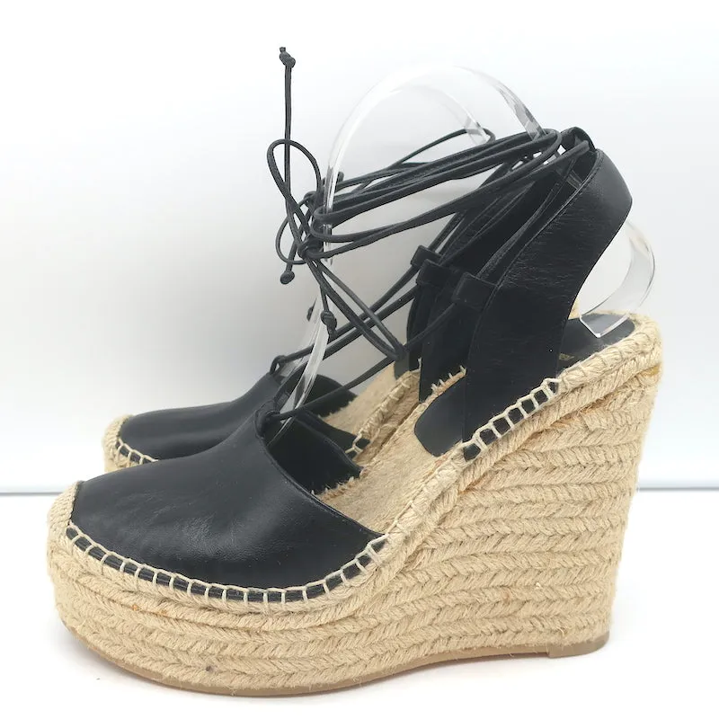 Sandales à plateforme espadrille à wedge Saint Laurent en cuir noir taille 40