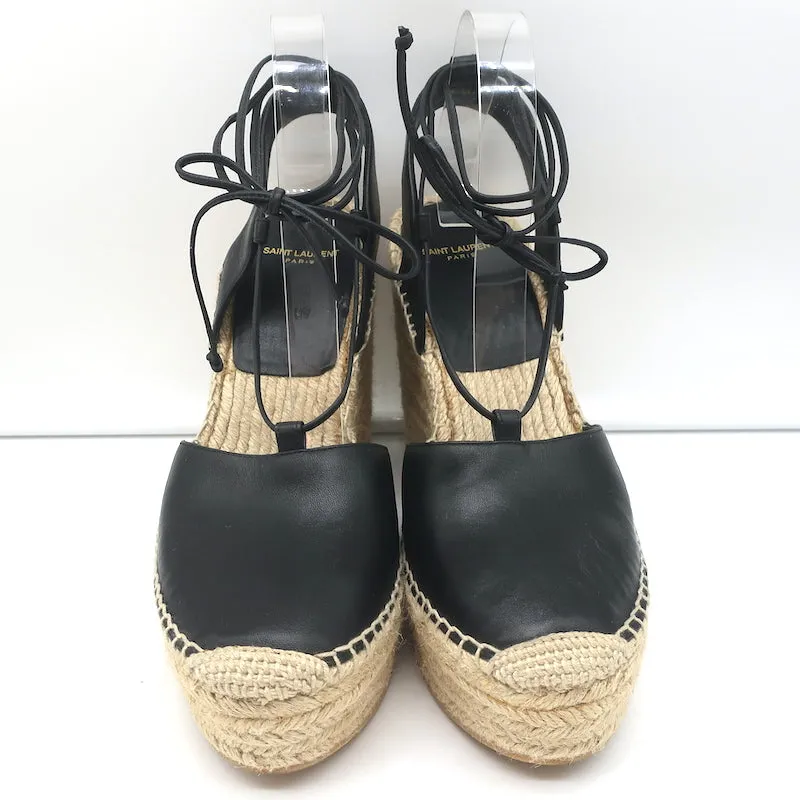 Sandales à plateforme espadrille à wedge Saint Laurent en cuir noir taille 40