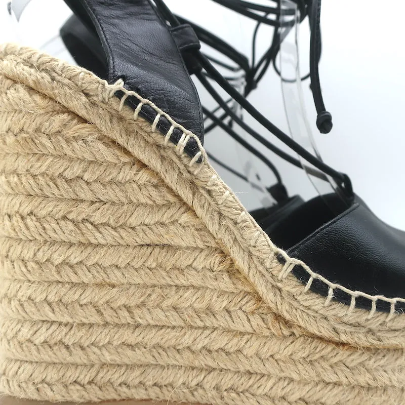 Sandales à plateforme espadrille à wedge Saint Laurent en cuir noir taille 40