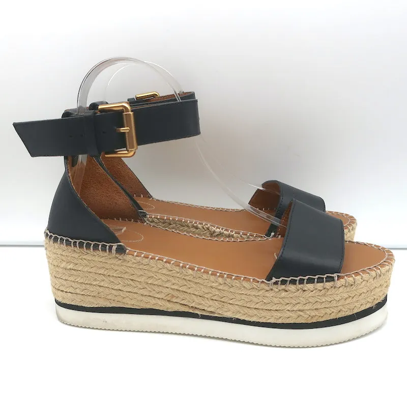 Sandales plateforme espadrilles See by Chloe Glyn en cuir noir taille 39