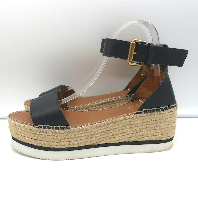 Sandales plateforme espadrilles See by Chloe Glyn en cuir noir taille 39