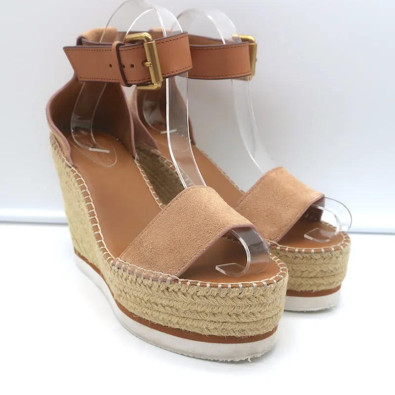 See by Chloé Glyn Escarpins à Plateforme Espadrille à Wedge en Suède Beige Taille 37