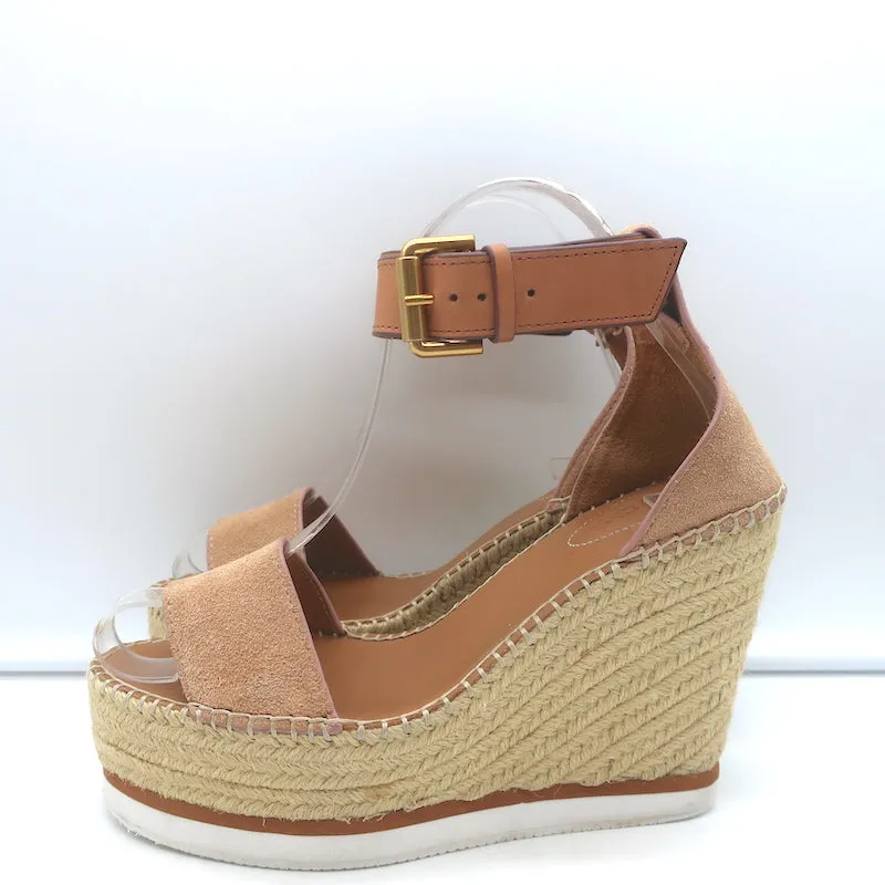 See by Chloé Glyn Escarpins à Plateforme Espadrille à Wedge en Suède Beige Taille 37