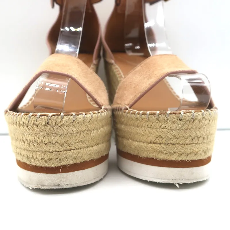 See by Chloé Glyn Escarpins à Plateforme Espadrille à Wedge en Suède Beige Taille 37