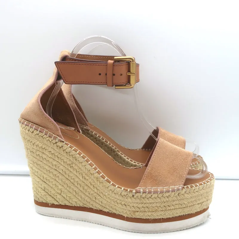 See by Chloé Glyn Escarpins à Plateforme Espadrille à Wedge en Suède Beige Taille 37