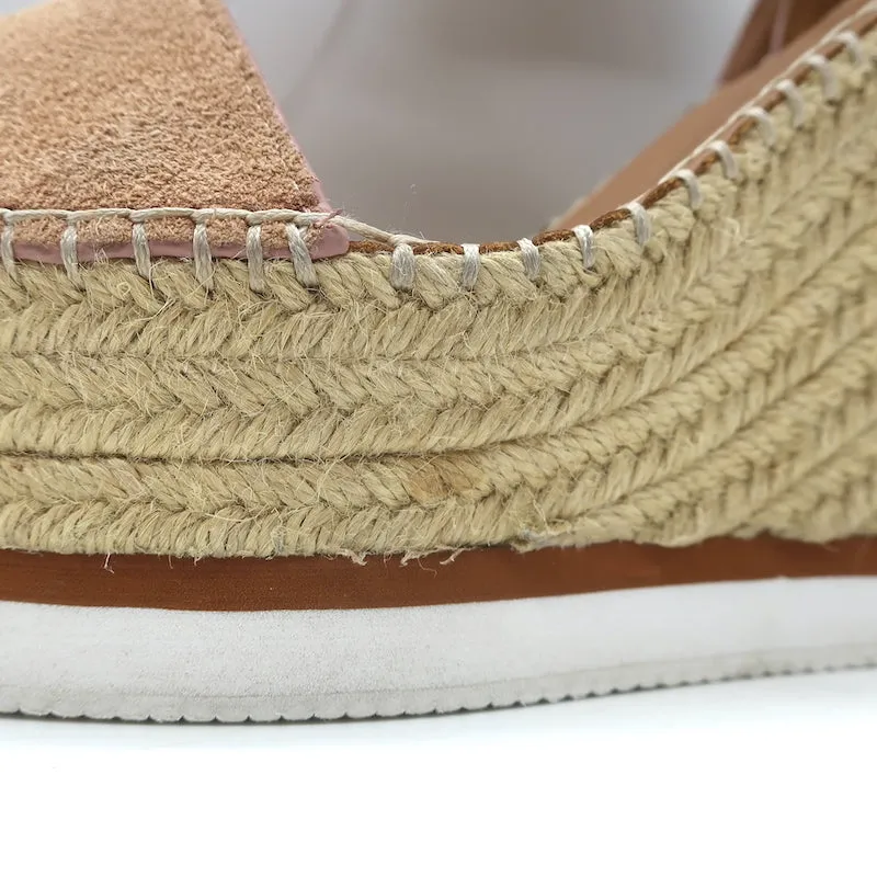 See by Chloé Glyn Escarpins à Plateforme Espadrille à Wedge en Suède Beige Taille 37