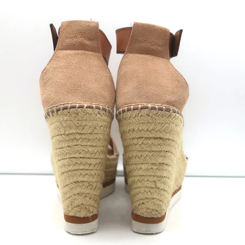 See by Chloé Glyn Escarpins à Plateforme Espadrille à Wedge en Suède Beige Taille 37