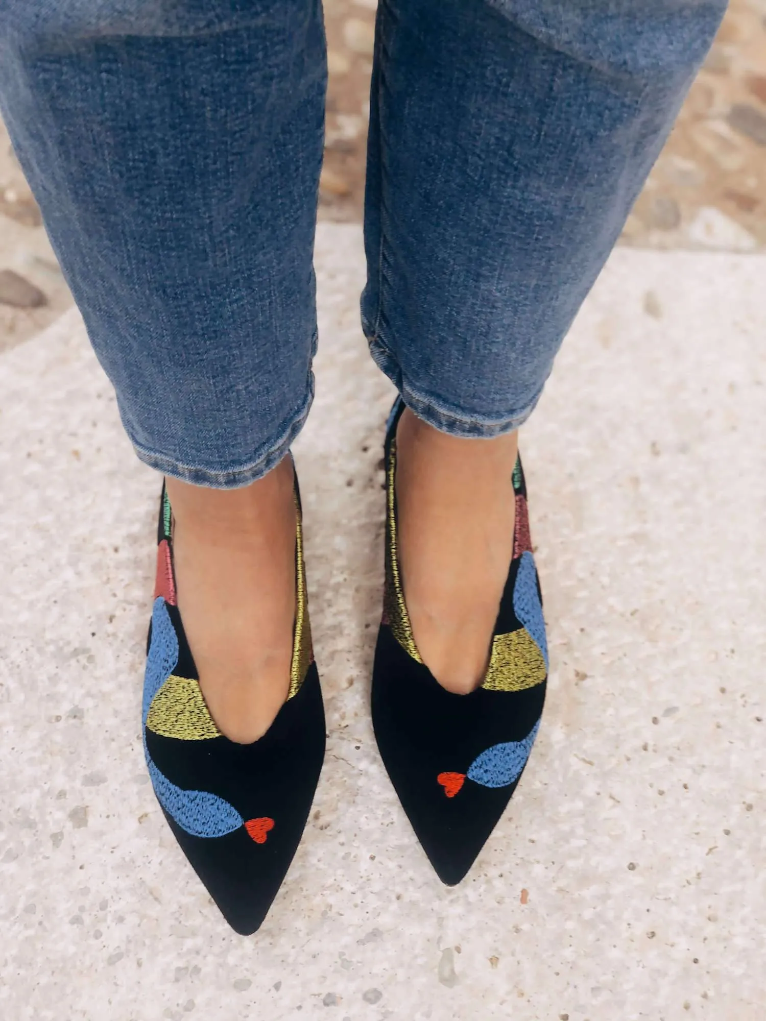 Soul of Colette Ballerines Véganes Brodées en Simili-Cuir Écologique | Noir