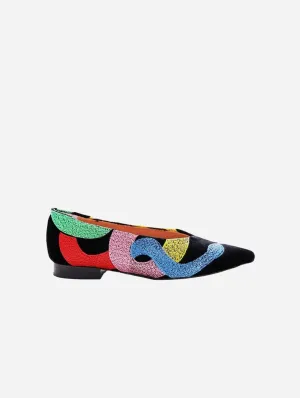Soul of Colette Ballerines Véganes Brodées en Simili-Cuir Écologique | Noir