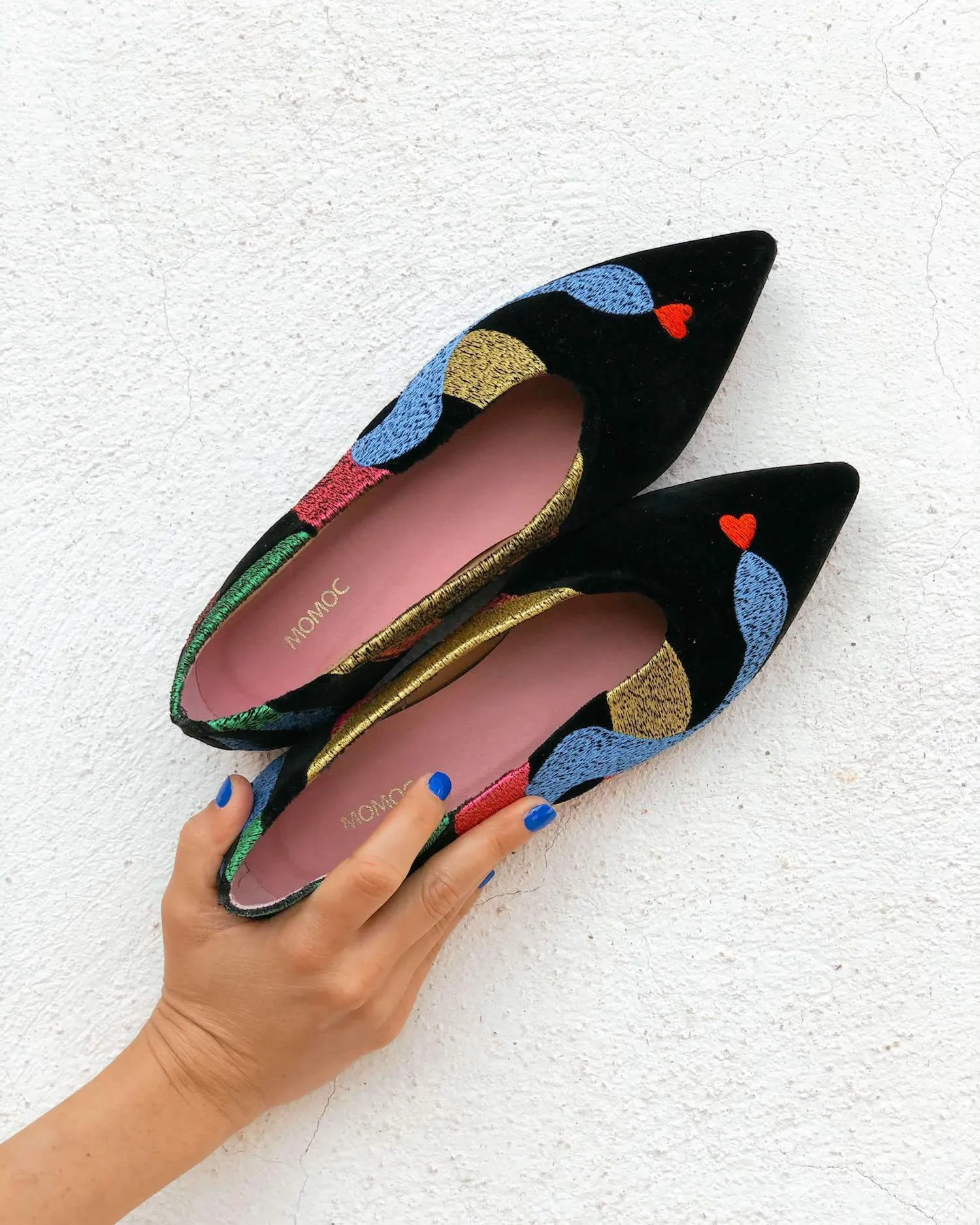Soul of Colette Ballerines Véganes Brodées en Simili-Cuir Écologique | Noir
